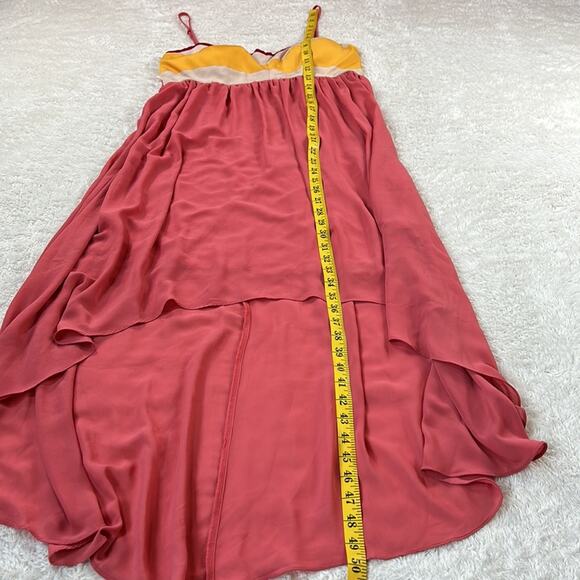 Margo and Sebastian chiffon high low dress in pink and yellow, 13 - Picture 3 of 9